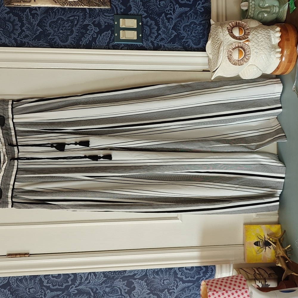 Zara Black and White Striped Wide Leg Pants